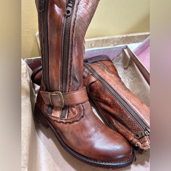 Bed Stu Hustle Leather Mid Calf Zipper Boots 6.5 Teak Rowan - Picture 9 of 11